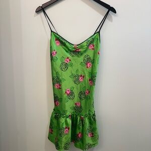 Betsey Johnson Green Slip Dress with Pink Rose Detail